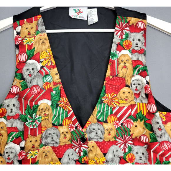 Vintage Nutcracker Christmas Vest Womens L Button Front Dogs100% Cotton Holiday - Picture 4 of 11